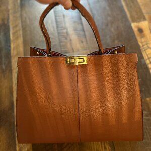 Whiskey or Light Brown Genuine Leather "Peekaboo" Designer Inspired Bag
